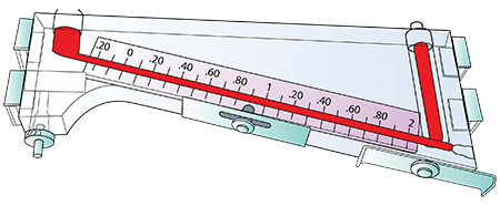 This illustration shows a typical inclined manometer used by commercial HVAC technicians airflow measurement and balancing in the 1960s. © National Comfort Institute.