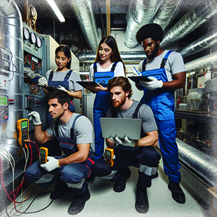 Commercial HVAC technicians depicted in an AI-generated image